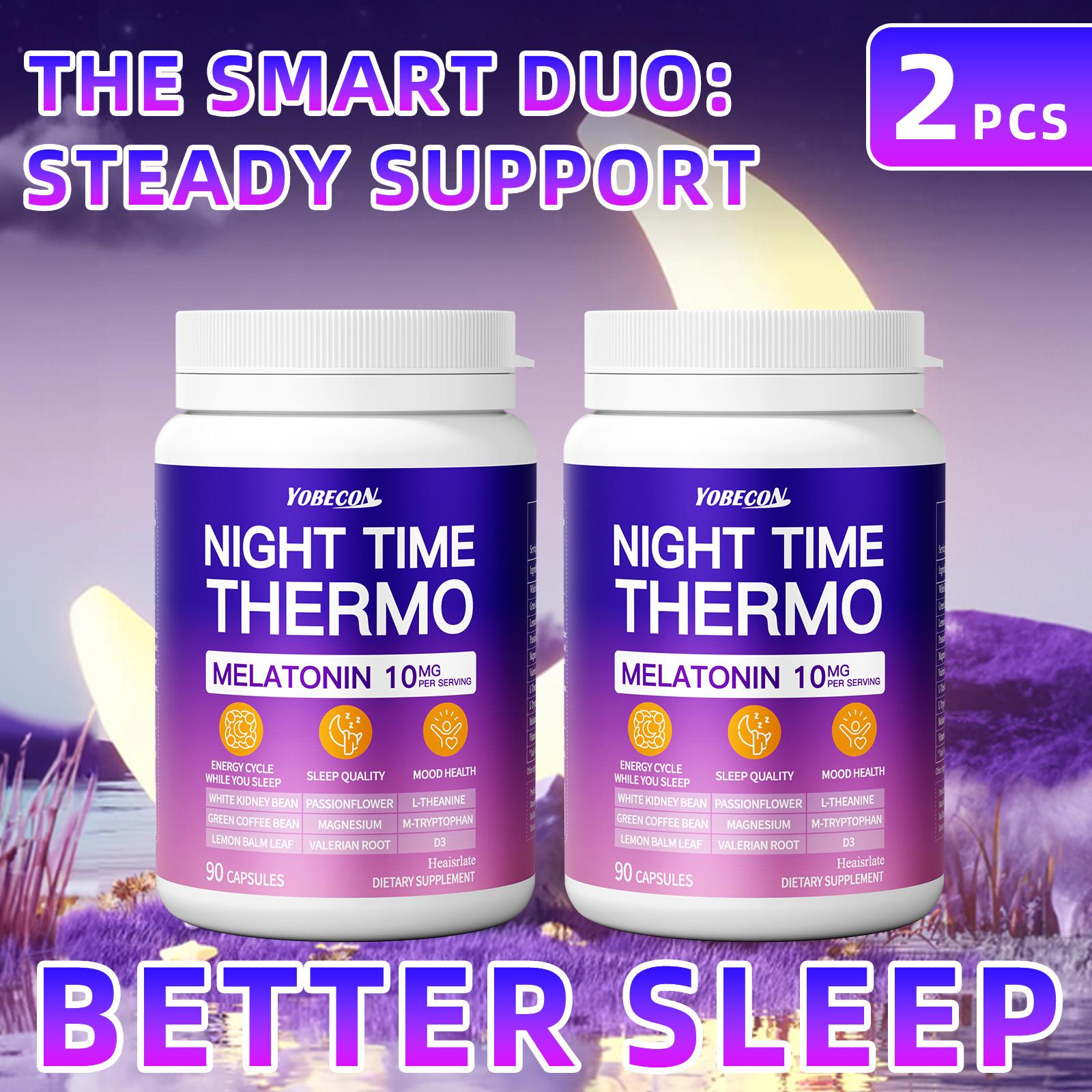 Nighttime Heat Energy Capsules for Sleep Support |   Melatonin, Magnesium, Vitamin D3, L-Theanine, Red Bean, Green Coffee Bean, Passionfruit & Lemon Balm
