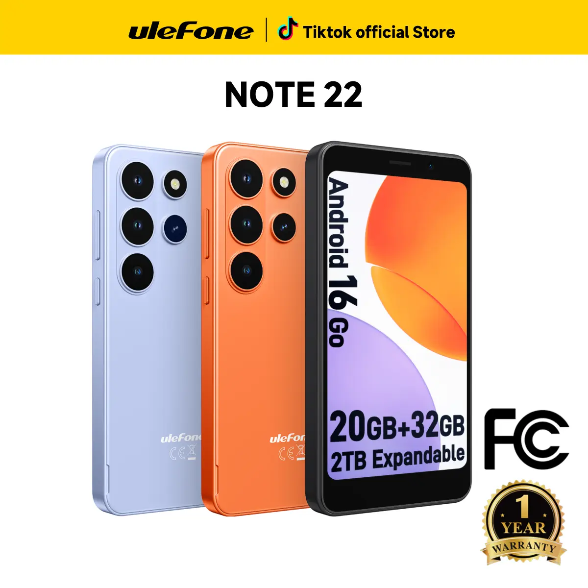 Ulefone Note 22 Unlocked Android 16 Go Mobile Phone - 4G LTE, Dual SIM, 20GB Dynamic RAM+32GB ROM (2TB Expandable), 5in Mini Compact Design, Unisoc T7100 CPU, Removable Battery, Kid-Friendly Device