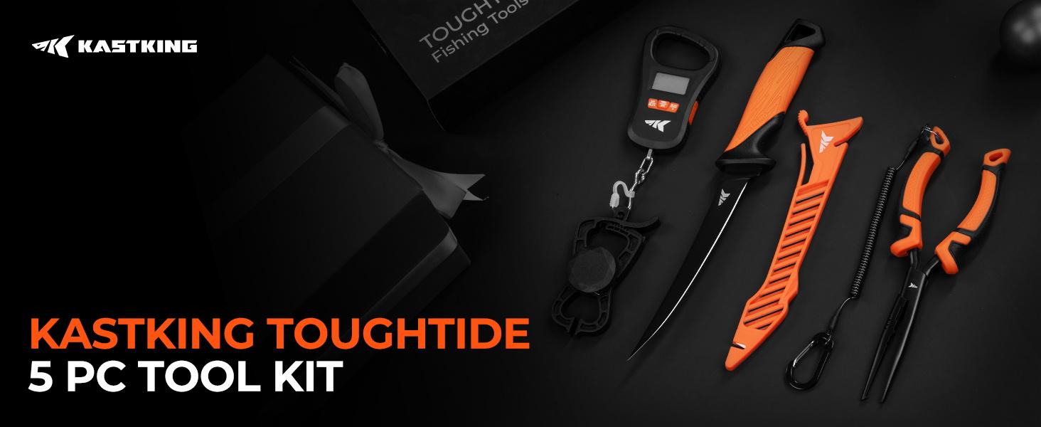 SteelStream  Fishing Tool Kit - Fishing Pliers with Lanyard, Fillet Knife, Floating Fish Lip Gripper, Fishing Braid Scissors, Tool Retractor, Fishing Hook Remover, Bungee Cords ToughTide Tools Kits