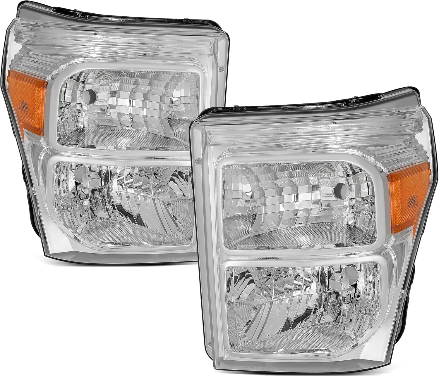 YITAMOTOR Headlights Assembly Compatible with 2011-2016 Ford F-250 F-350 F-450 F-550 Super Duty Replacement Headlamp Chrome Housing Amber Reflector
