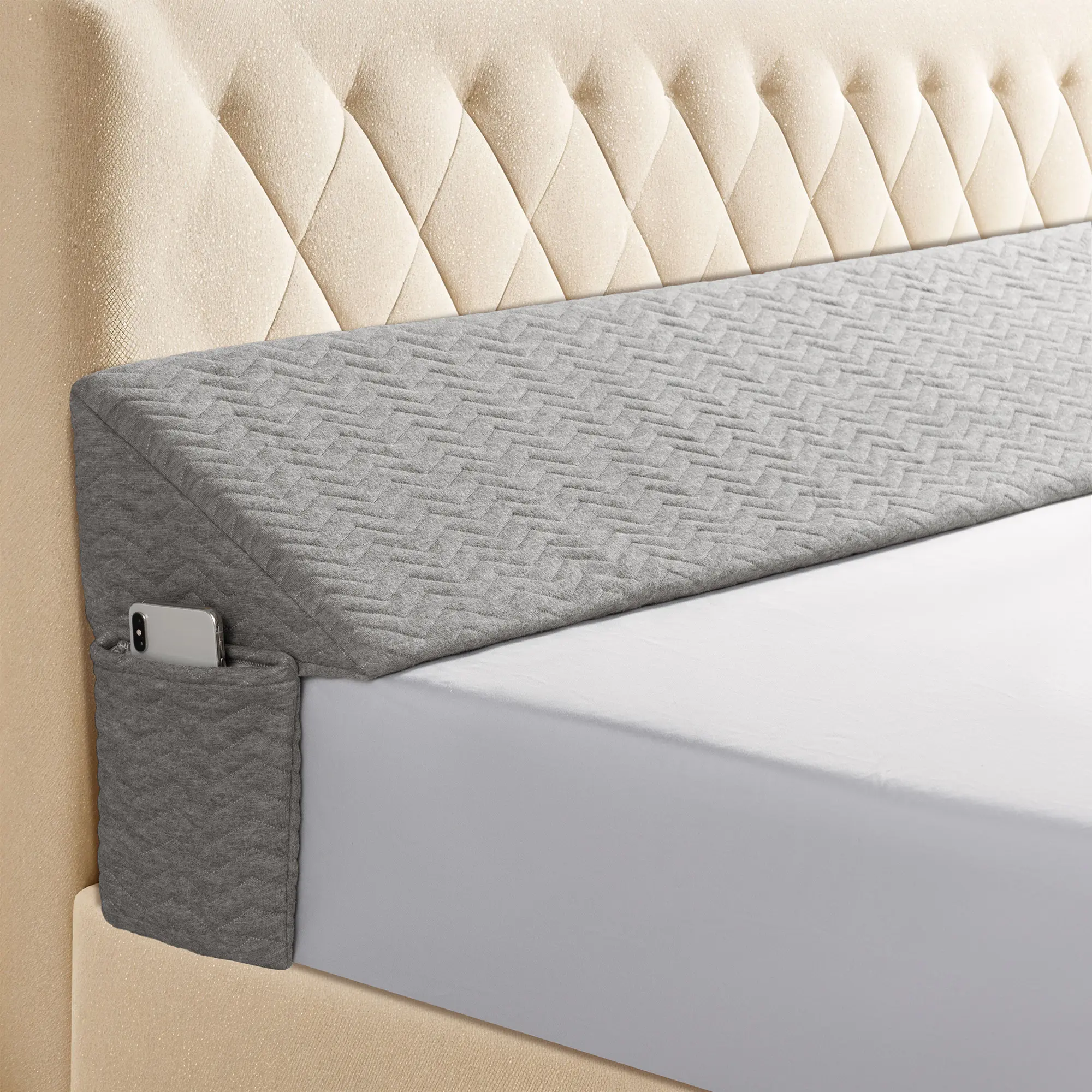 Sonoro Kate Home Bed Wedge Pillow For Headboard, Mattress Gap Filler, Triangle Bloster Pillow Wedge, Stop Pillow Falling Down-Grey/White,back to school,back to school shopping,home decor