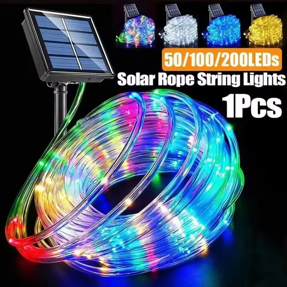 Multicolor Trampoline Lights,Solar Rope Lights Outdoor Waterproof, Fairy Lights in Clear Thin Tube with 8 Modes