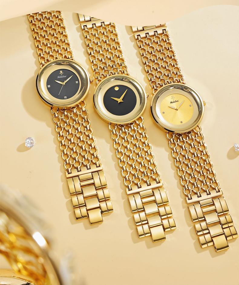 Luxury Round Bracelet Watch    Fashionable Women's Wristwatch Gold Black Dual Color Options Waterproof Free Size Adjustment Suitable for Daily Wear