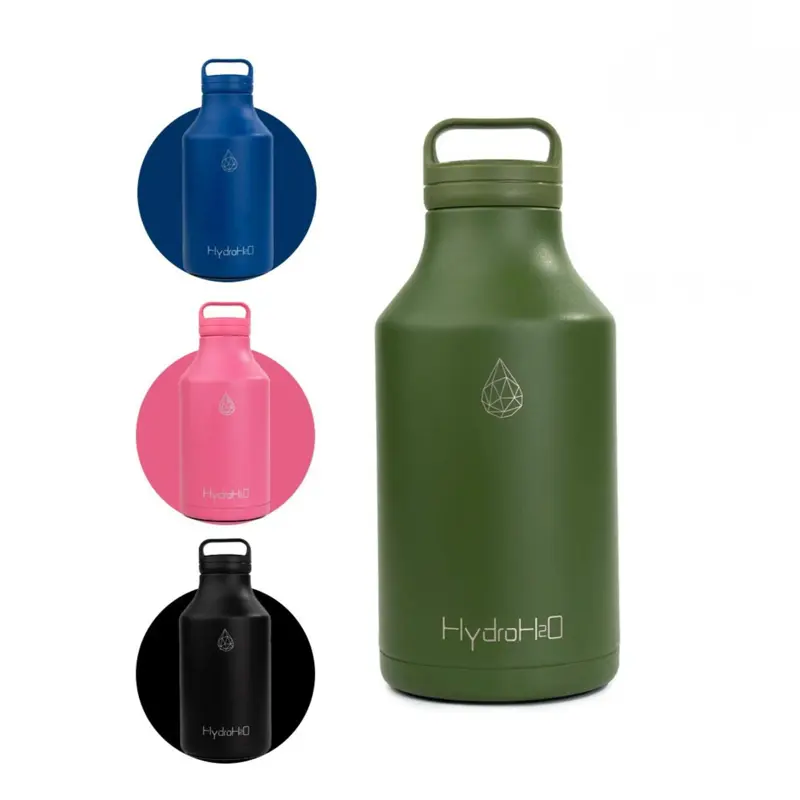 HYDRO H2O Gym-Marathon 64oz Stainless Steel Water Bottle – BPA-Free, Double Wall Vacuum Insulated, Leak-Proof, Non-Toxic