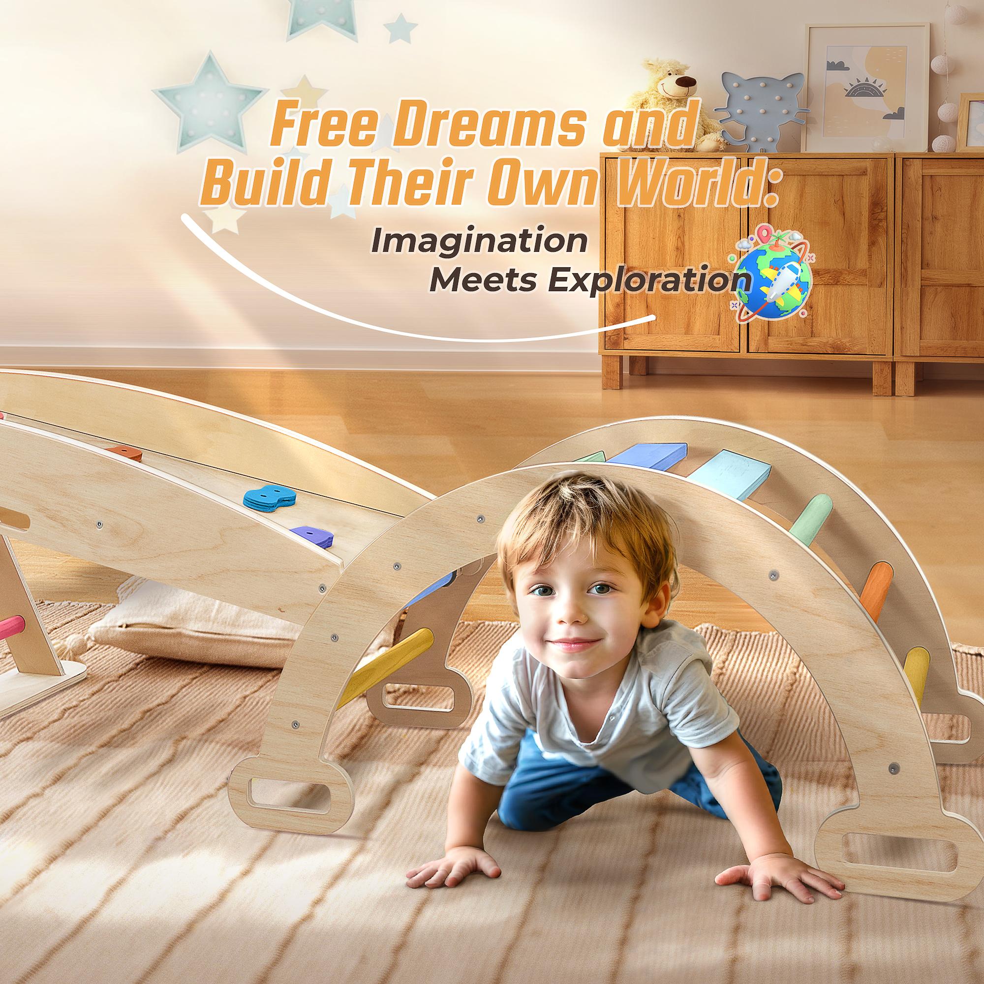 Pikler Triangle Set Wooden Climbing Set for Toddler、 ChildrenYears Old with Climbing Frames, Ramps & Arches for Indoor Playground Playtime