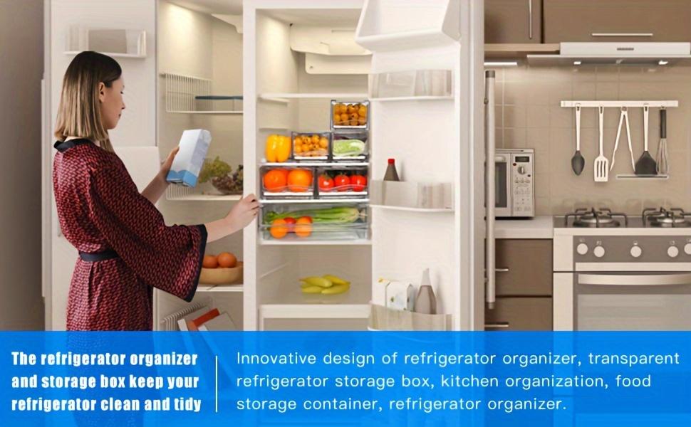 stackable fridge organizer 2 Pack Fruit Storage Containers for Fridge with Drain Board Stackable Refrigerator Organizers Reusable Food Storage BPA-Free PET Plastic Medium & Large Sizes Vegetables Meats