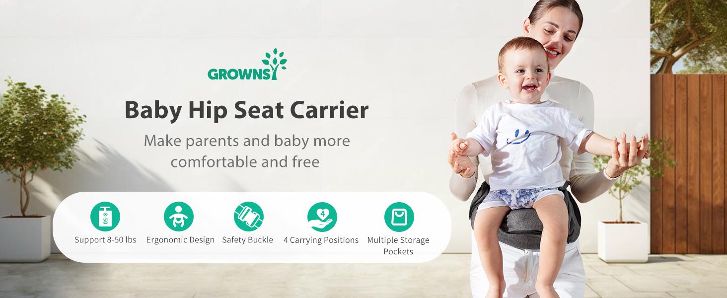 GROWNSY Baby Carrier Hip Seat , Ergonomic Hip Seat Baby Carrier with Multiple Pockets, Shock absorbing hip Seat, Suitable for Newborns & Toddlers
