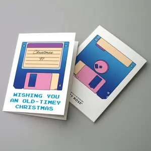Retro Computer Floppy Disk Christmas Cards, Set of 24