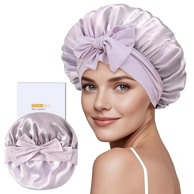 ZIMASILK Women's 100% Real Silk Sleeping Bonnet - Haircare Tool, Double-Layer Design Breathable Hair Wrap, Heatless Styling Wide-Tie Cap, Durable, Protects Hair, Hand Wash Only, Tangle-Free Secure Fit