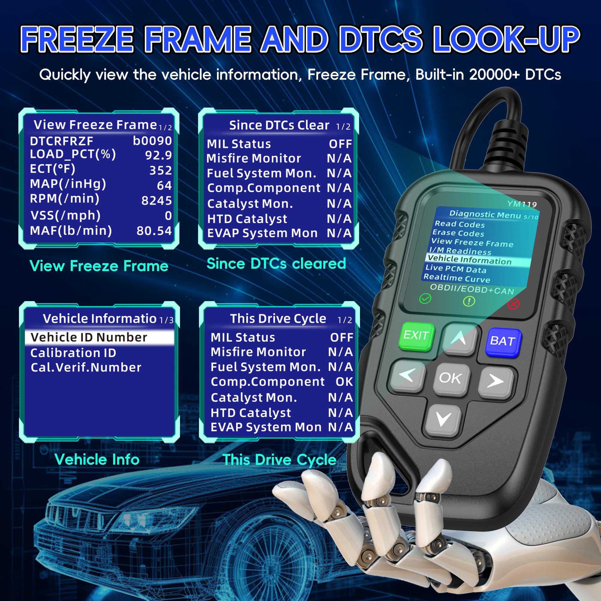 Auto Scan OBD2 tool, One-Touch Engine Light Diagnosis, Reset Fault Codes, I/M Ready, Full Mode Diagnosis, Compatible with 1996-Now Models