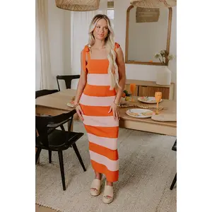 Sunkist Moment Knit Maxi Dress in Orange