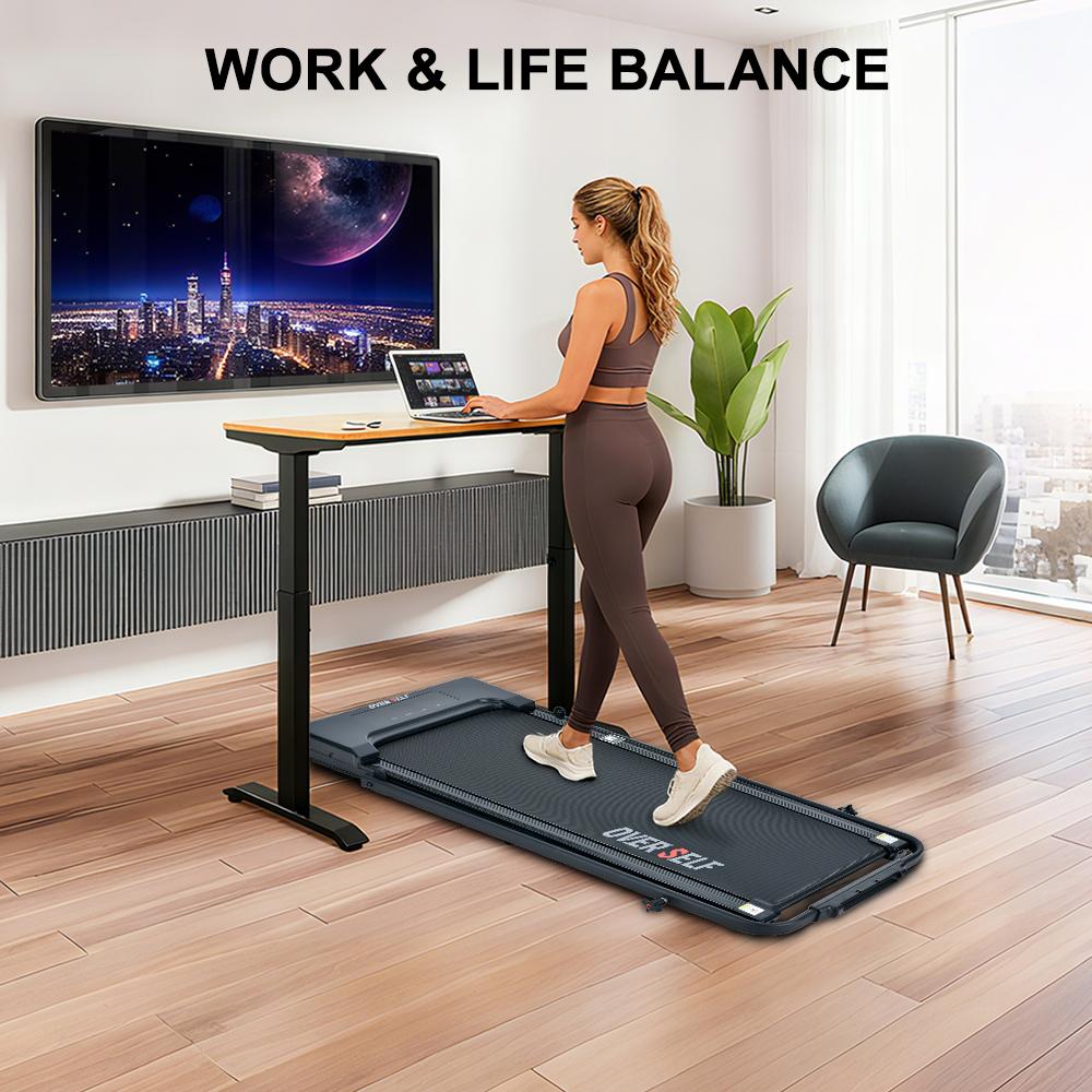 OVER SELF Folding Treadmill with Handrail, Walking Mat Treadmill Portable Treadmill for Easy Moving, Quiet design for home and office Walking pad Treadmill with LED Display for Walking and Jogging