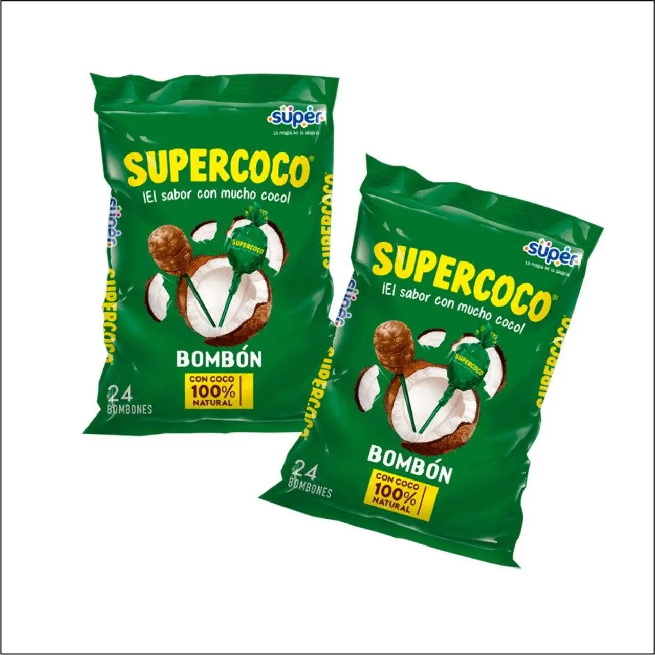 Supercoco, coconut lollipops Made with 100% Natural Coconut, 2 Packs, 48 Individually Wrapped Lollipops