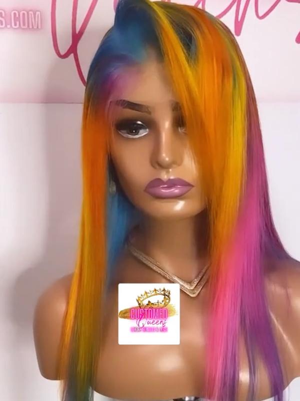 Rainbow Ombre Closure Wig - 20 inches - Customed Queens Co Wig - 100% Virgin Human Hair Wig - Glueless Wig