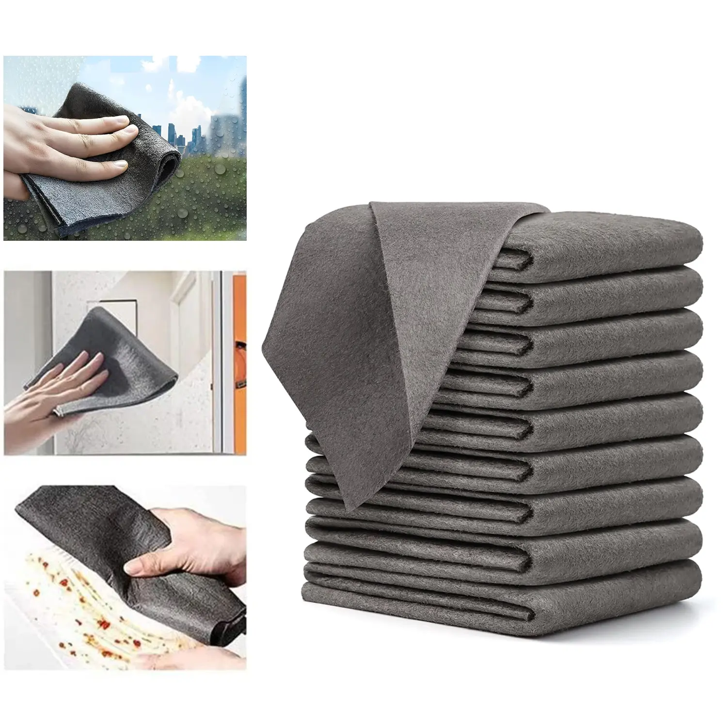 KOMOX 10 Counts Thickened Magic Cleaning Cloth, Microfiber Streak Free Cloth, Reuseable Magic Fiber Towels Rags, Cleaning cloths with multipurpose use, miracle cloths for glass, kitchen and vehicle windows