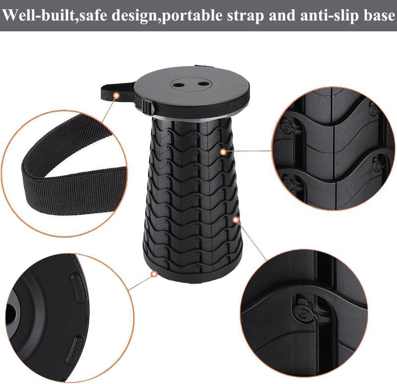 Retractable Folding Stool Upgraded,Portable Lightweight Collapsible Stool Telescoping Chair Seat  Campchair Adjustable Height with Load 400 lbs for Adult Camping Travel Fishing Outdoor Durable Sturdy & Further Reinforced