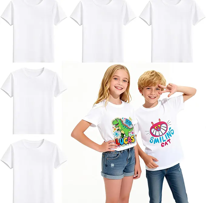 Joyclub 5 Pack Youth Sublimation Blank T Shirts White Polyester Crew Neck Short Sleeve for Heat Transfer Team Ages 8-14 for  Fan Shirt DIY, Custom Soccer Team Tees & Class of 2026 Graduation Gifts, summerwins Mid Year Sale sohochic