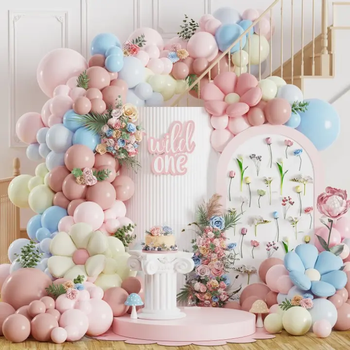 153-Pcs Spring Wildflowers Balloon Arch Kit with Daisy Flower Foil Balloons for Parties