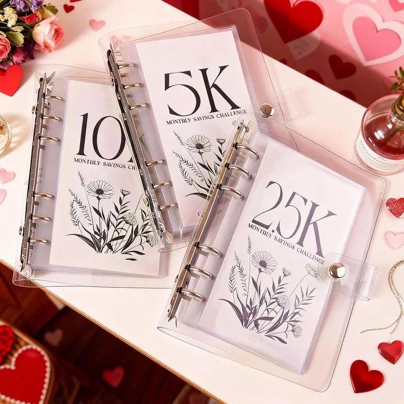 A6 12 Month Money Saving Challenge Binder, 1 Count Money Saving Budget Binder with Cash Envelopes, Savings Challenges Book for Home Office, 2026 New year Valentine's Day Gift