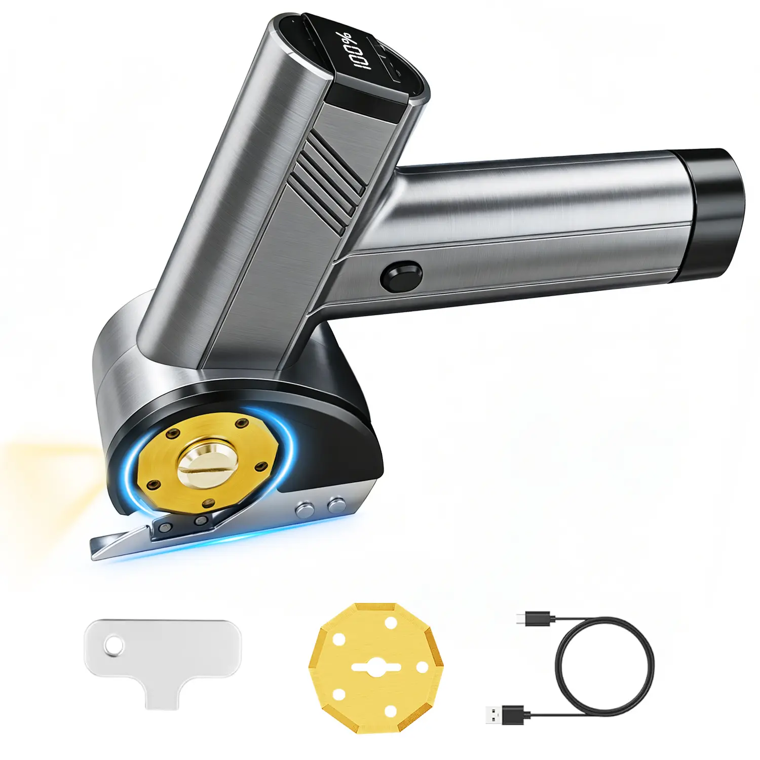Cordless Electric Rotary Cutter with Plastic Body - Rechargeable Wallpaper & Fabric Cutting Tool for Indoor Use, Carpet, Leather, with LED Light, Safety Lock, Portable Design