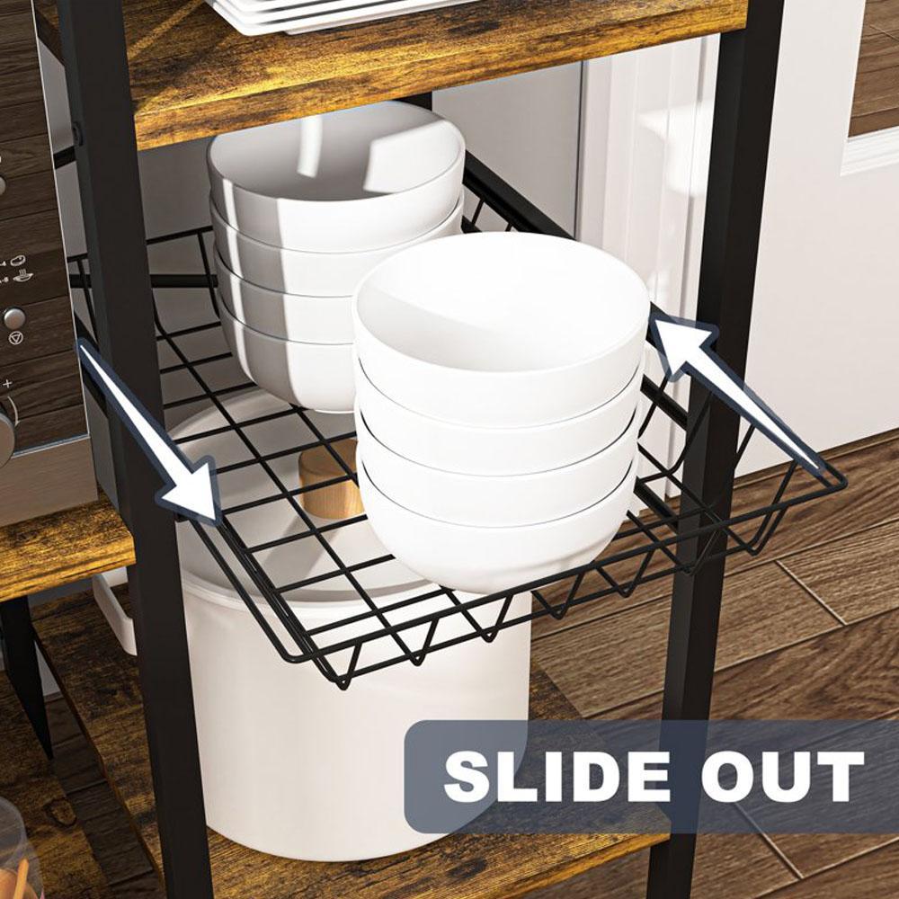 Spaco Kitchen Storage Organizer Rack with Power Outlet - Multipurpose Baker's Rack, Microwave Stand & Coffee Bar Station with Shelves, Heavy Duty Metal Shelf for Kitchen Organization