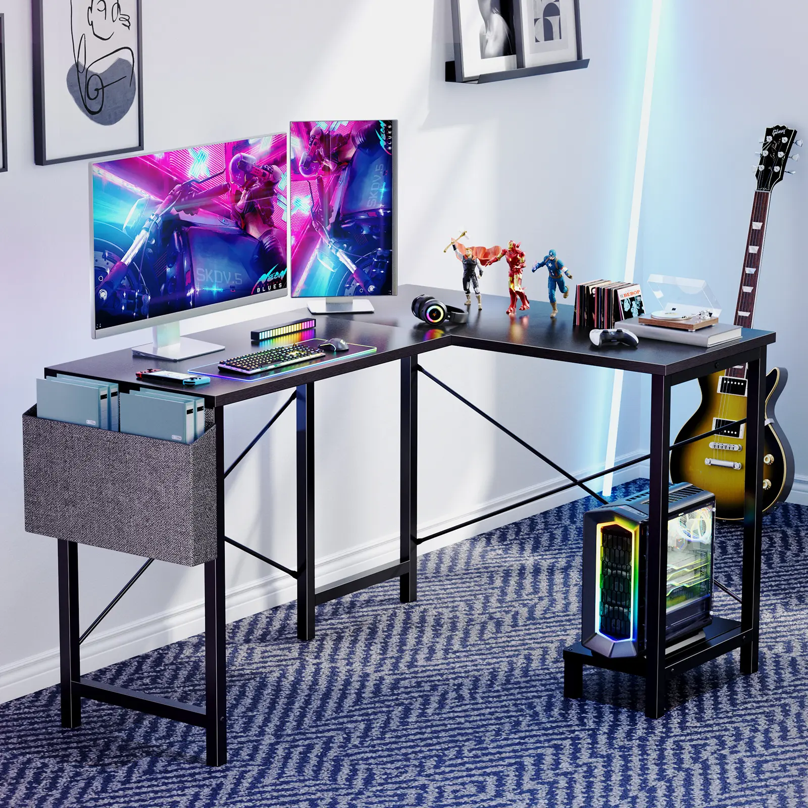 Sweet Furniture Computer Desk-50 Inch L Shaped Office Desk with Storage and CPU Stand, Modern Writing PC Wood Work Desk for Home Office Gifts gamer,dorm essentials,home decor