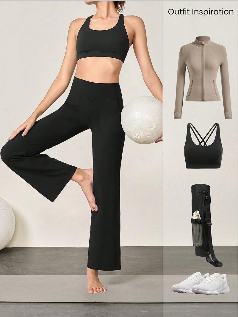 3PCS Women's High Waist Zippered Wide Leg Palazzo Pants with Pockets for Casual Wear & Yoga High Waist Sports Pants Minimalist Basic Womenswear Bottoms