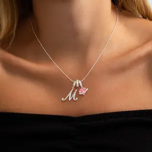 Tewiky 925 Silver 3-Layering Initial A-Z LetterPendant Necklaces for Women Snake Chain Choker Pink Heart Zircon Adjustable Length Necklace Jewelry For Valentine's Day gifts