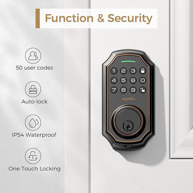 Arpha D180 Keyless Entry Door Lock with Keypad Smart Deadbolt Lock for Front Door 2 Keys Auto Lock Easy Installation Suitable for Various Scenarios Multiple Styles to Choose From with or without APP;Version with and without fingerprint Arpha D180 Keyless Entry Door Lock with Keypad Smart Deadbolt Lock for Front Door 2 Keys Auto Lock Easy Installation Suitable for Various Scenarios Multiple Styles to Choose From with or without APP;Version with and without fingerprint
