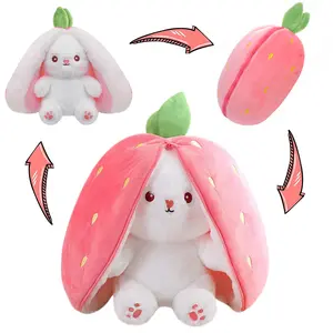 MIAODAM Strawberry Bunny Plush Toy Soft Kawaii - Fabric Upgrade | Turns Into Ears Bunnies With Plush Zipper, Cuddly Lovely Embracing Toy For Easter &  Kids Girls Hug Pillow Bed Decoration Birthday Present
