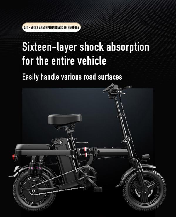 Electric Folding Bicycle 500W Motor 14-Inch Tires 48V 15Ah Battery 30-Mile Range Certified Shock Absorption Smart Urban Bike 1000W Peak Power 100KM Range Foldable with 16-Level Shock Absorption System Commuter Ebike Suspension Ebike - Brakes