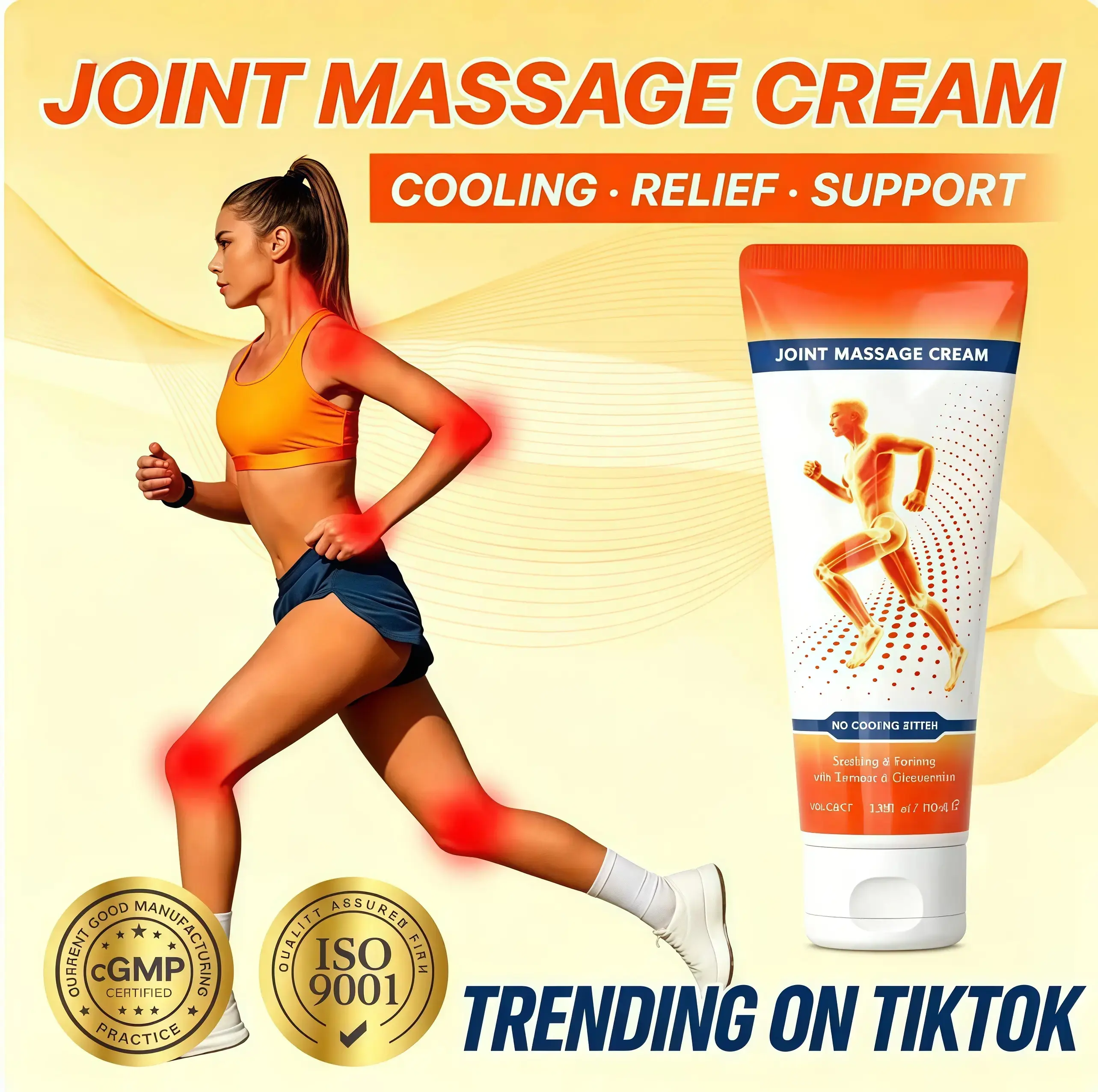 Joint Massage Cream 100ml/3.4 fl oz - With Glucosamine, Chondroitin, Hyaluronic Acid, Menthol, Turmeric, MSM - Ideal for Neck, Back, Muscle Comfort - Portable Travel-Friendly Body Moisturizer