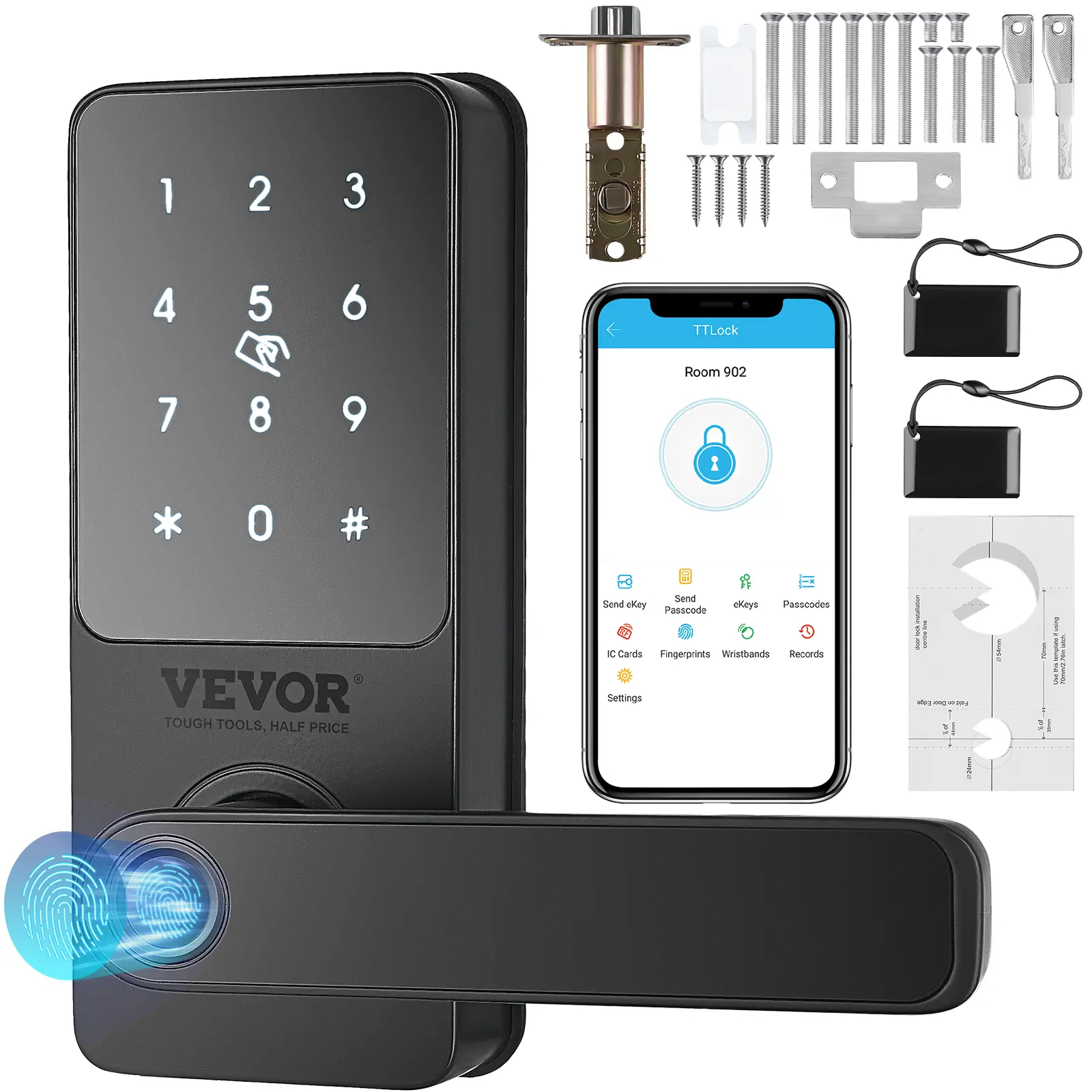 【summerfinds】VEVOR Smart Lock, 5-in-1 Smart Door Knob, Fingerprint Deadbolt with App Control, Bluetooth Smart Lock, Keyless Entry Door Lock with Handle, Biometric Door Lock, Keypad Digital Door Lock for Front Door