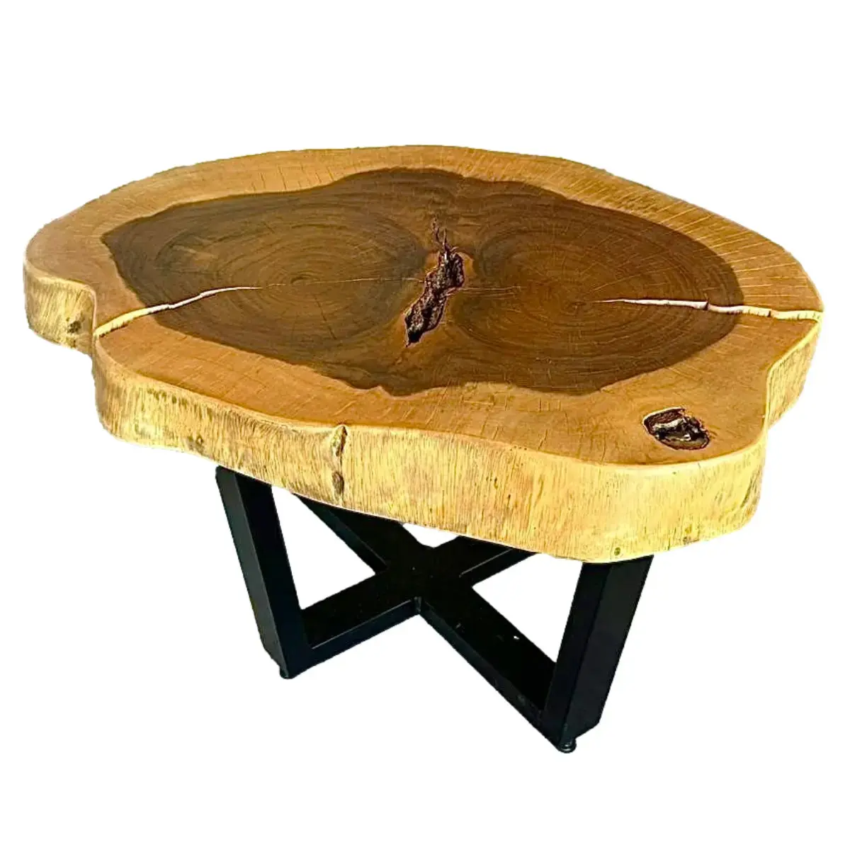 Mexican Parota Wood Wrought Iron Base Table 35.8" L x 29" W - Romina Coffee Table