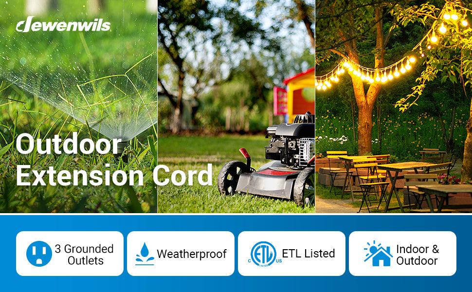 DEWENWILS Outdoor Extension Cord 1 to 3 Splitter, 3 Prong Outlets Plugs, Max 28ft End to End (25-40 FT Total), 16/3C SJTW Weatherproof Wire for Christmas String Lights, Lighting Accessories, Cable Protection-HSC103D1