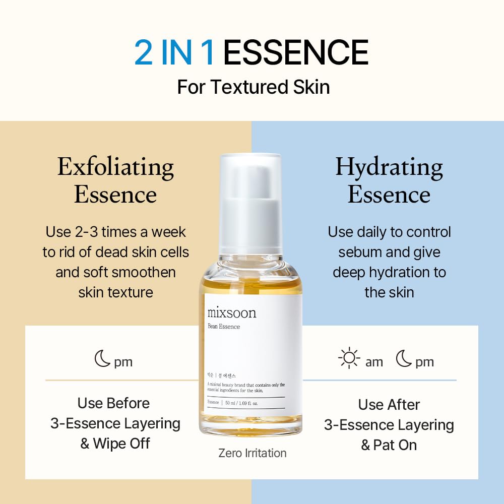 [mixsoon] Bean Essence Trio (50ml x 3) – Gentle Exfoliating Korean Skin Care Essence for Hydrating, Smoother Texture and a Dewy, Glass-Skin