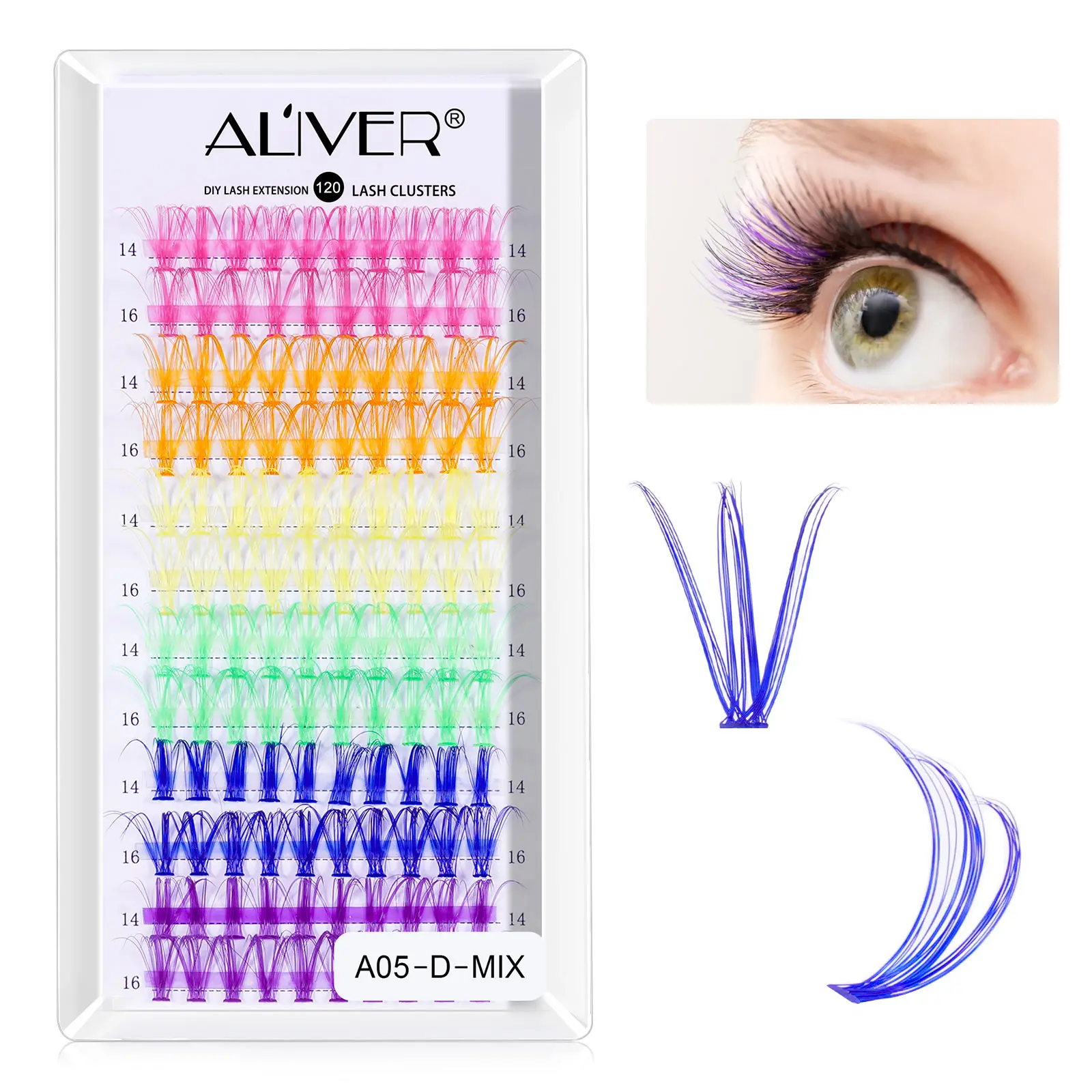 【live】Aliver Colored Lash Clusters Individual Lashes-Eyelash Extension Colorful Makeup Cosmetic