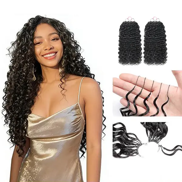 New 2026 ElNbeauty Water Wave Feather Crochet HumanHair Bundles, Lightweight Pre-Separated Super InvisiblyKnot and Durable Reusable Natural Black Human Hair16-24inches Optional