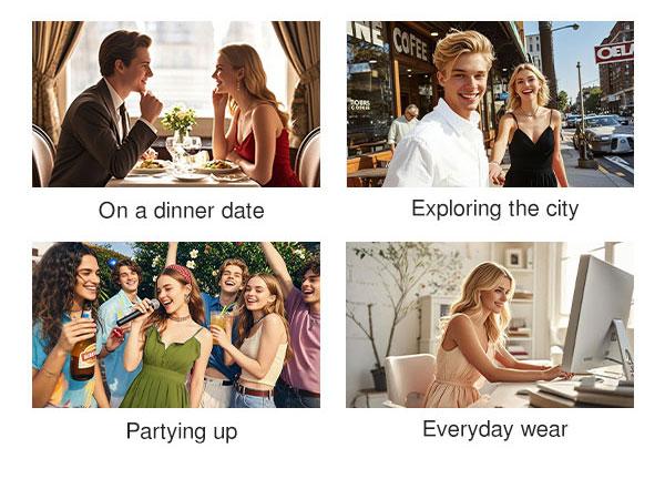 Popilush Built-in Shapewear Mini Slimming Cocktail Dress  Women's Sleeveless Style Sexy Satin Square Neck Tummy Control with Inbuilt Bra Casual