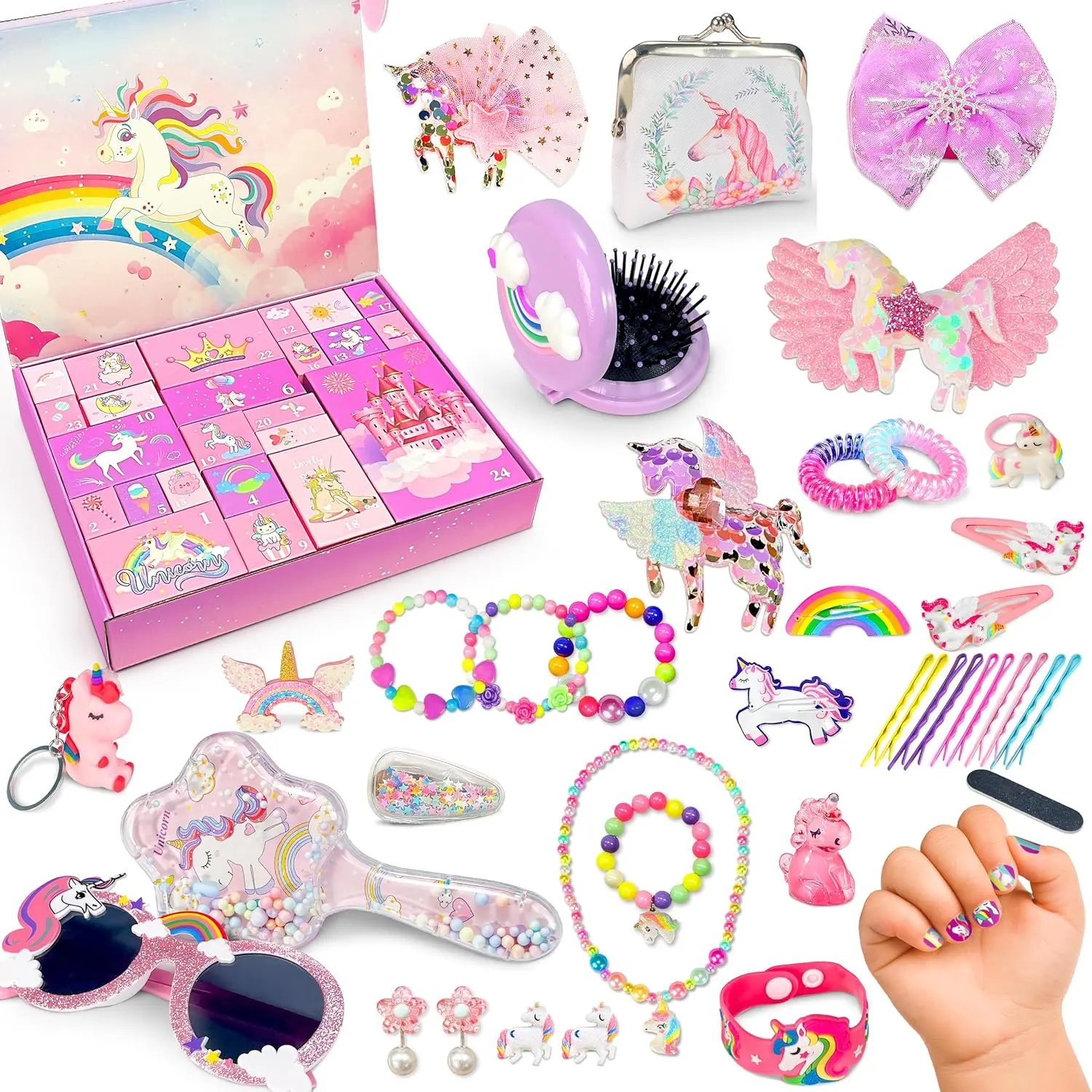 Advent Calendar 2026 for Girls - Unicorn Advent Beauty Calendar Christmas Countdown, 24 Days Unicorn Accessories & Treasure Xmas Christmas Surprise Gifts for Girls Kids Daughters Granddaughters