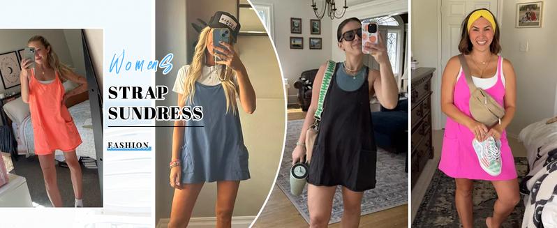 Molitree Women's Summer Sleeveless Mini Dress Athletic Dress V Neck Spaghetti Strap Short Tennis Dress with Built-in Shorts