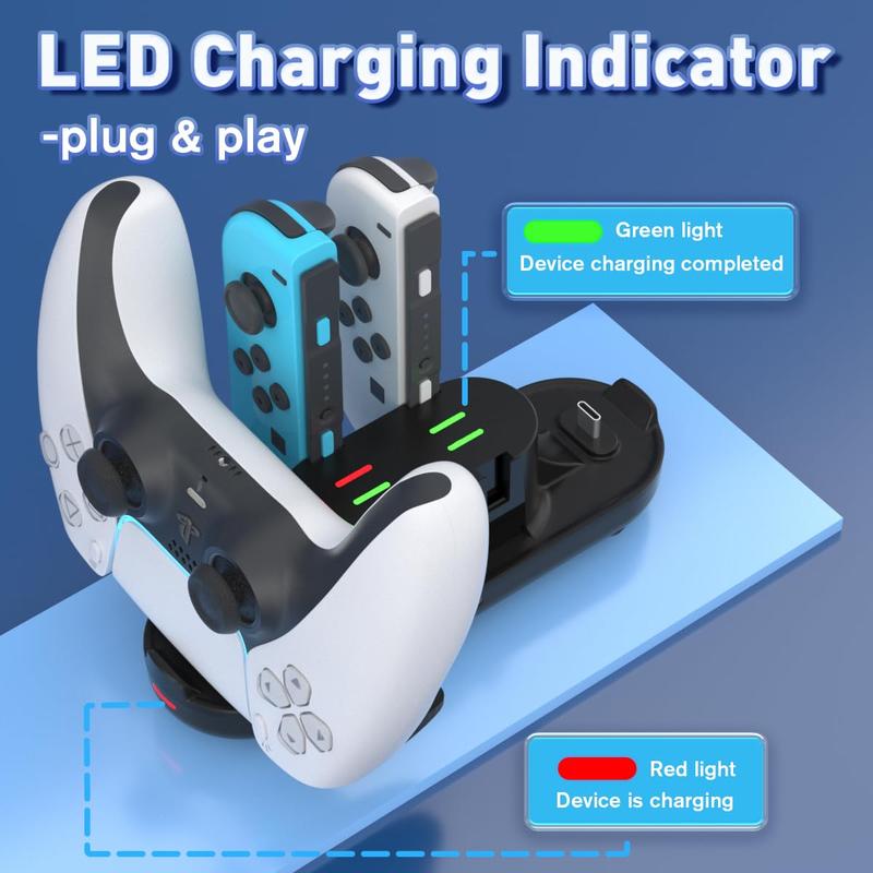 Controller Charger for  Joy con ,   Dock, 6 in 1  Controllers Charge Dock Station Compatible  /Pro Controller with Charger  &