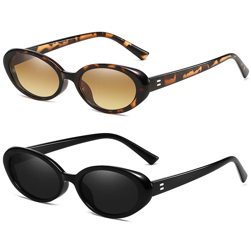 2-Pack Retro Oval Sunglasses for Women – UV400 & Anti Blue Light, Y2K Cat Eye Style, Prescription Ready