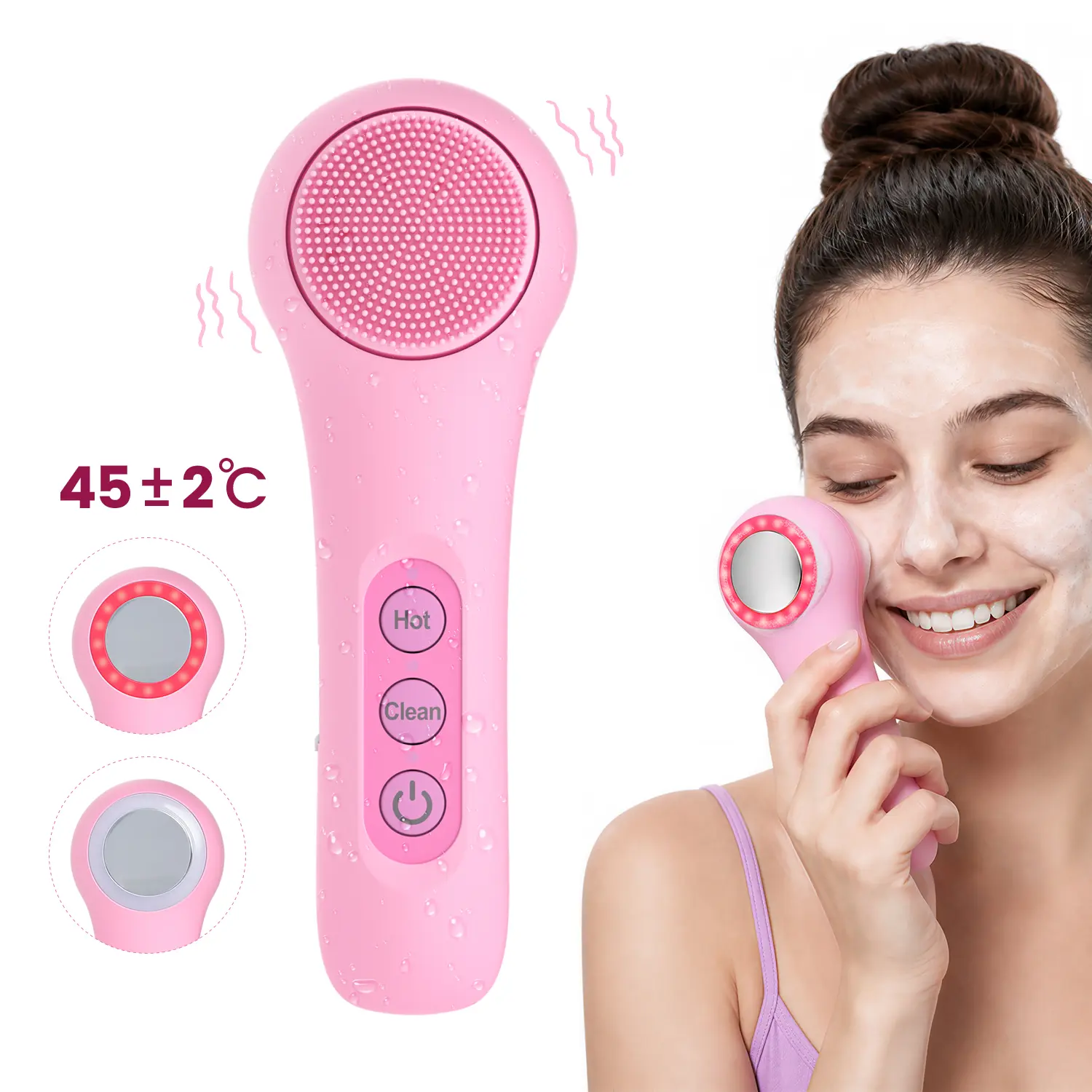 Electric Silicone Red Light Facial Cleansing Brush - Sensitive Skin Safe, Waterproof, Adjustable Heating Vibration, Gentle Exfoliation, Ergonomic Handle, Home Care, Ideal Gift Choice, Water Proof,back to school,back to school haul