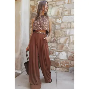 Elinor Cuffed Linen Pant - Brown