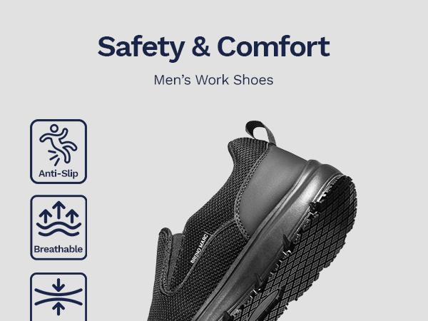 Bruno Marc Men's Work Shoes Non Slip Shoes, Slip-on Lightweight Restaurant or Food Service Loafers