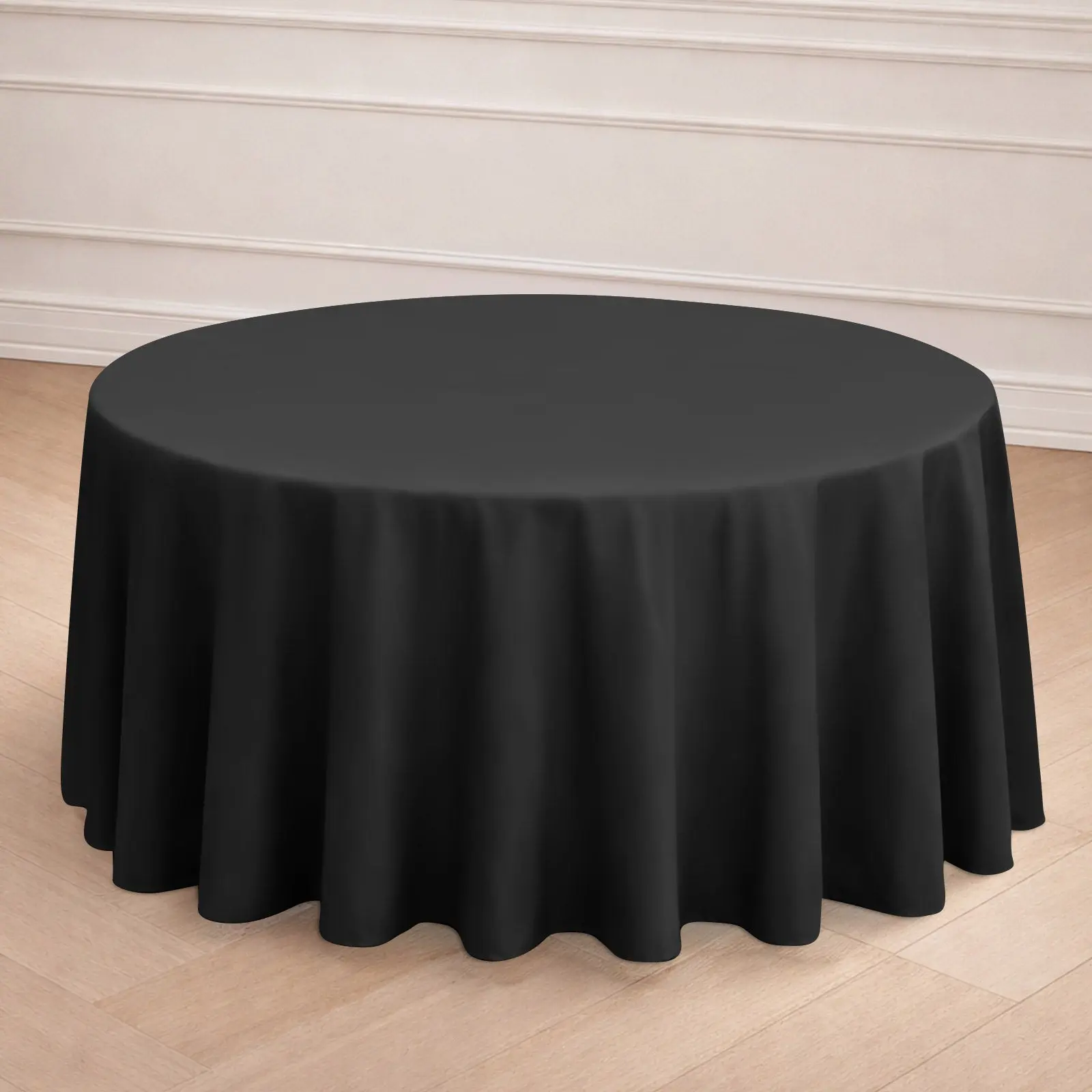 Polyester Round Tablecloth, 120" Black Seamless Wrinkle-Resistant Polyester Table Covers for Weddings, Party Decor, Fiesta Decorations, Festive Home Decoration, Round Shape