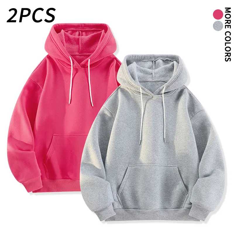 2-pcs set: minimalist solid-color loose plus-size hoodies; skin-friendly, soft drawstring hoodie set; versatile neutral-tone wardrobe combo set suitable for teenage boys, middle and high school students, and college students’ campus outfits; ideal for a
