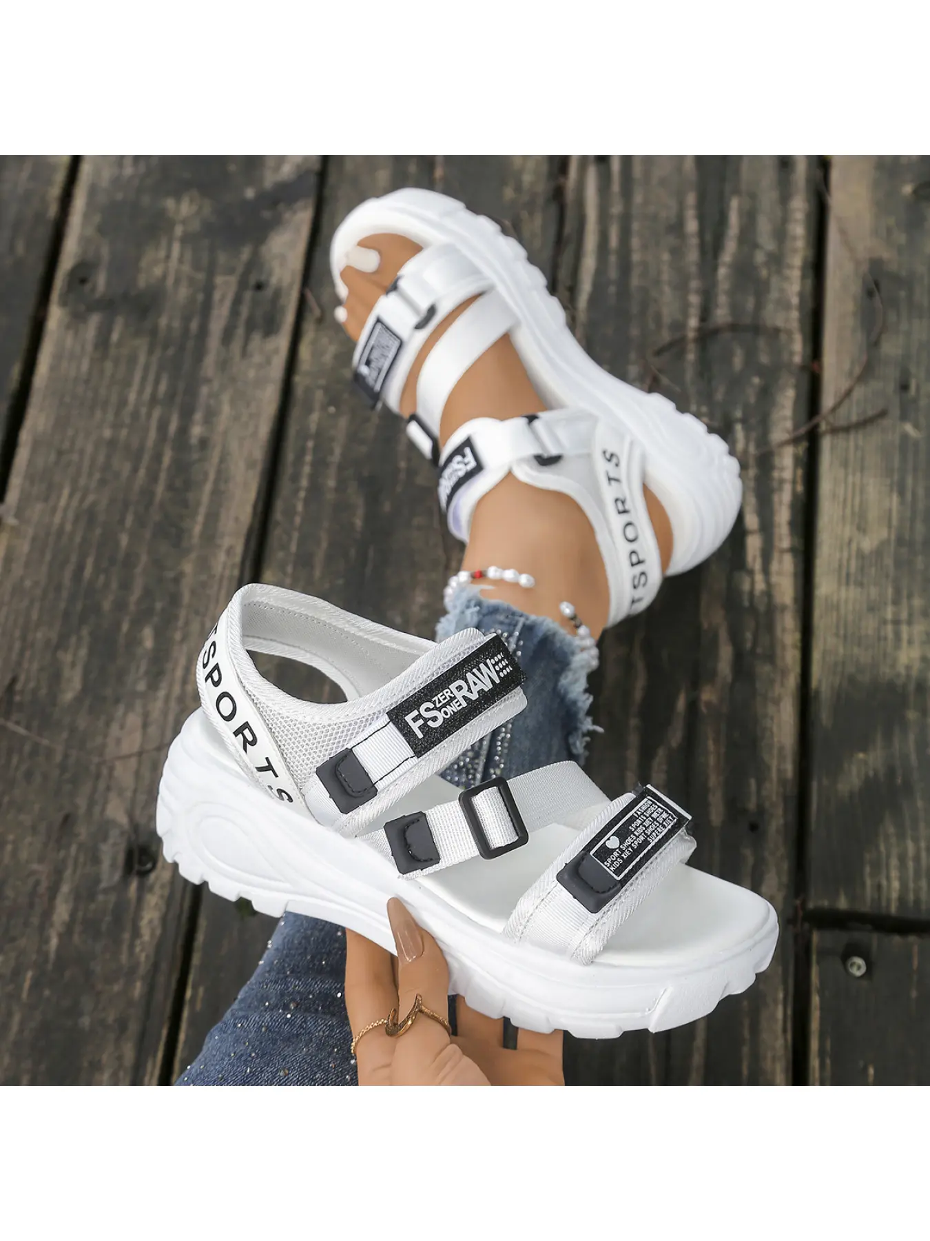 Women's Platform Design PU Sandals with Buckle Strap, Casual Daily Shoes, Summer Elevated Sandals for Outdoor & Sports