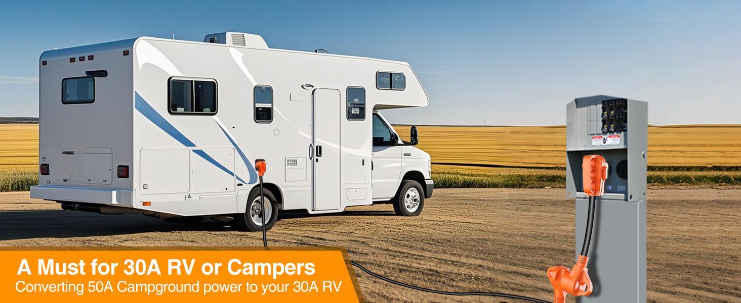 Nilight 18 inch 50 Amp to 30 Amp RV Plug Adapter Heavy Duty Dogbone Electrical Adapter with Handle 50A Male to 30A Female Cord Adapter 125V/3750W Nilight 18 inch 50 Amp to 30 Amp RV Plug Adapter Heavy Duty Dogbone Electrical Adapter with Handle 50A Male to 30A Female Cord Adapter 125V/3750W